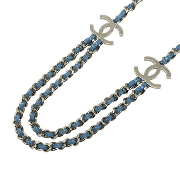 Chanel Belt CC Logo Chain Denim Blue Gold main image 6